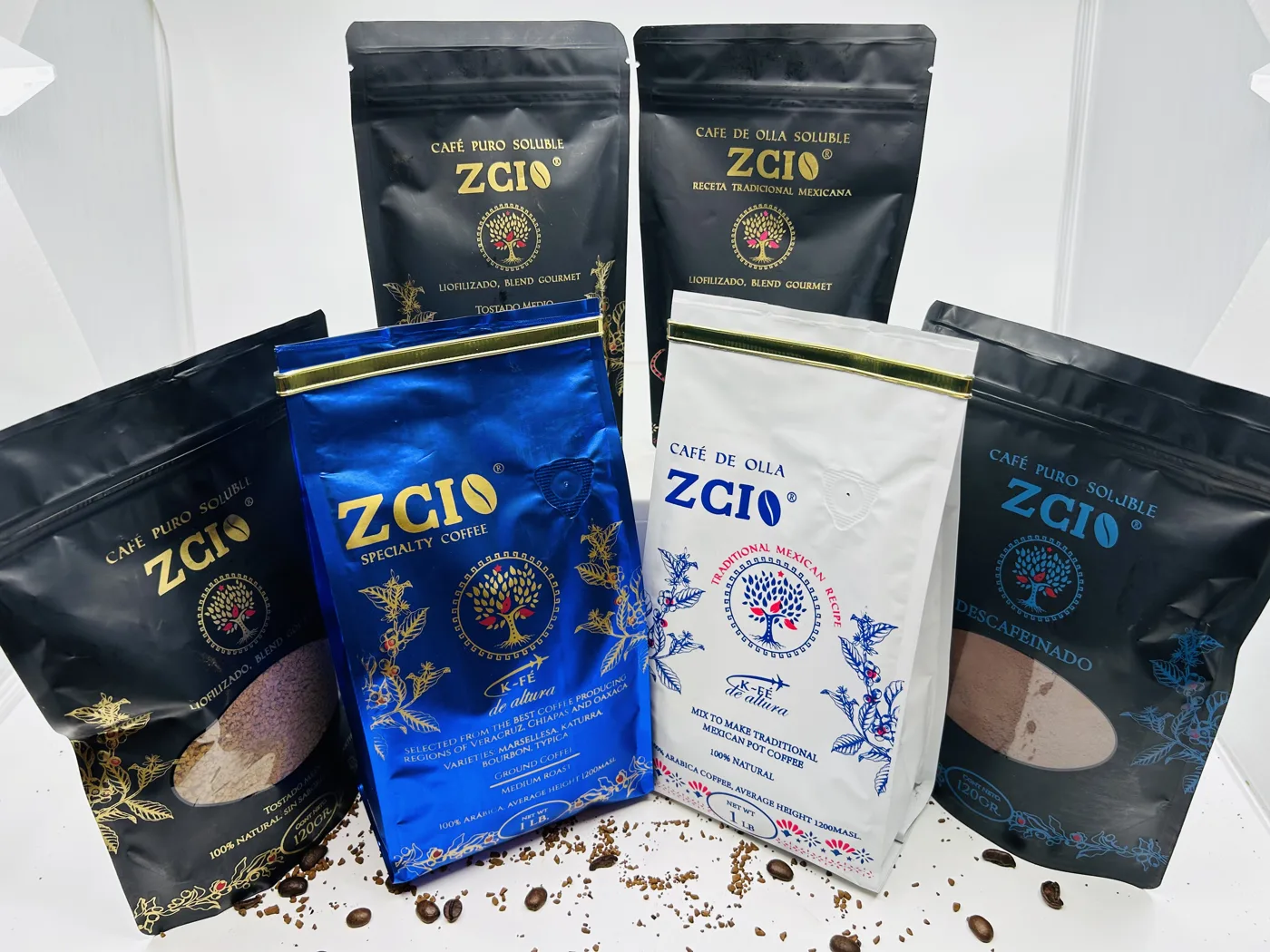 Familia de productos ZCIO con granos de café